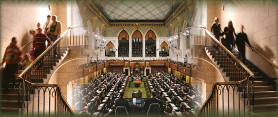 Photos of the stairways of the House of Commons and Members in the House of Commons, 39th Parliament