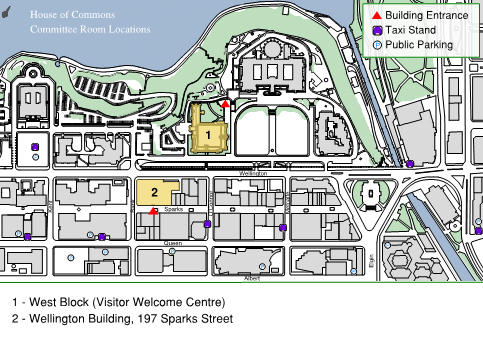 First location West Block (Visitor Welcome Center), 3938 Wellington Street, Ottawa, Ontario, Postal code K1A 0A6 and second location Wellington Building, 197 Sparks Street, Ottawa, Ontario Postal code K1P 5B9