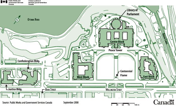 Image depicting a map of the buildings around the Parliament Hill.