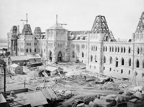 Photo of Parliament under construction, 1863