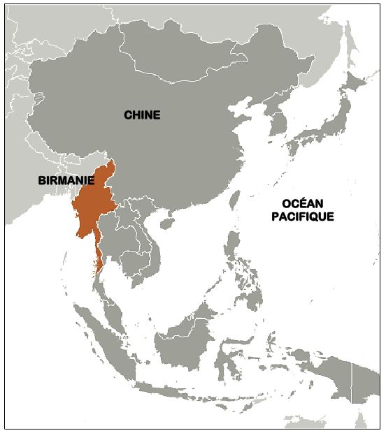 Localisation de la Birmanie en Asie du Sud-Est