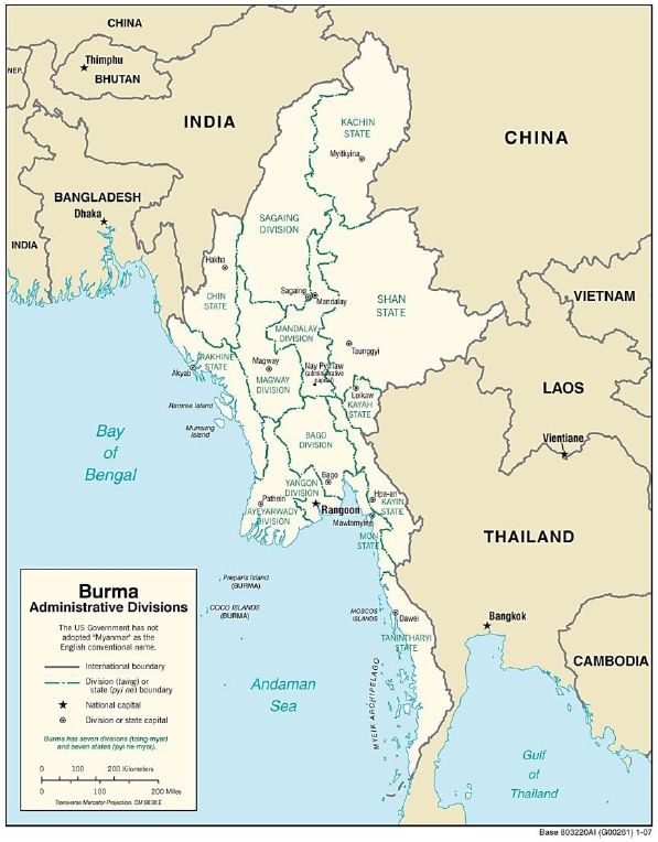 Carte politique de la Birmanie
