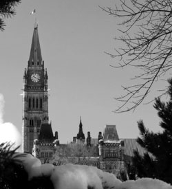 Photo of the Peace Tower during the winter