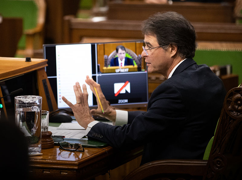 Photo of Speaker Rota chairing a meeting of the Special Committee on the COVID-19 Pandemic in the House of Commons Chamber