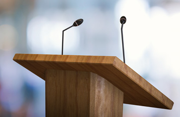 Lectern with two microphones